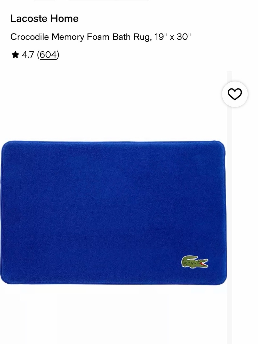 Lacoste surf Blue Crocodile Memory Foam Bath Mat 19x30